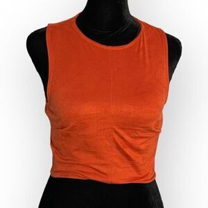May Pink Faux Suede Crop Top Women's Small Rust Orange Keyhole Sexy Party NEW